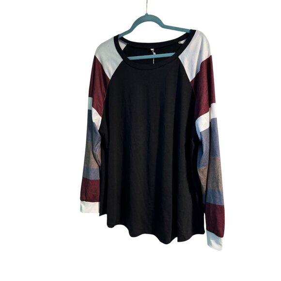 Women’s 2X Long Sleeve loose Top With Black Body & Multicolor Sleeves Soft - Picture 1 of 8